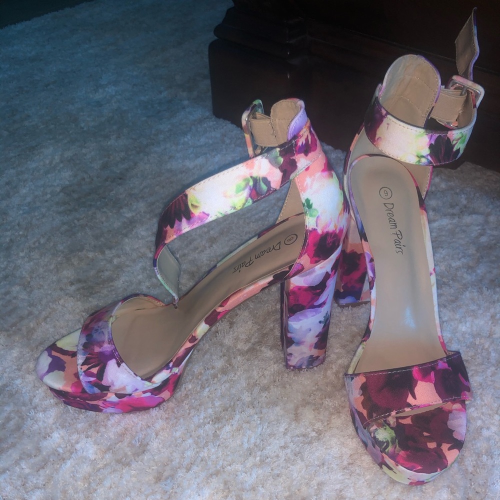 floral chunky heels